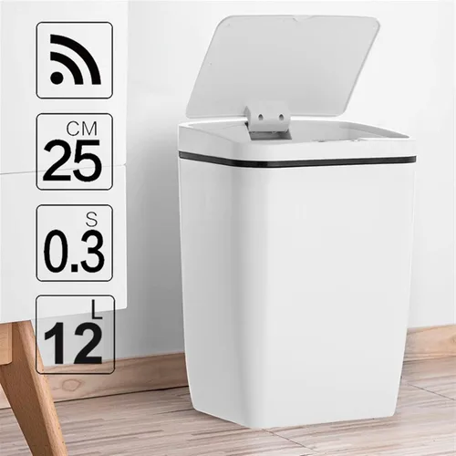 Vista 7 de BONAD Basurero de cocina de 12 litros de inducción para dormitorio, sala de estar, baño con tapa, papelera para el hogar, papelera automática