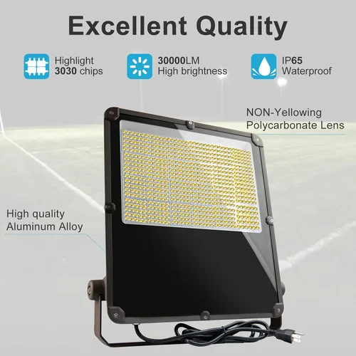 Vista 3 de Luz de inundación LED de 200 W para exteriores, 30000 lm, luz de estadio LED con fotocélula del anochecer al amanecer, IP65 AC100-277V iluminación