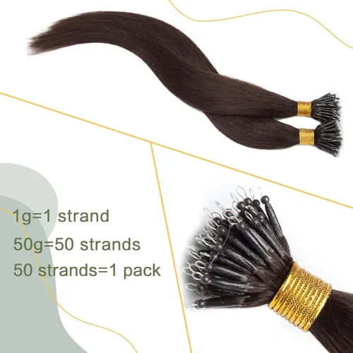 Vista 32 de SEGO Extensiones de cabello humano con micro cuentas, extensiones de cabello humano con micro bucle, lacio, natural, fusión fría, 1.76 oz/paquete