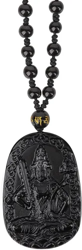 Vista 8 de Obsidian Guardian Buddha Amulet - Zodiac Feng Shui Necklace, symbolizing wisdom and wealth
