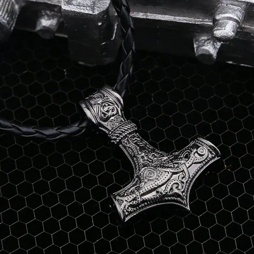 Vista 5 de Collar clásico con colgante de martillo de Thor Viking para hombre