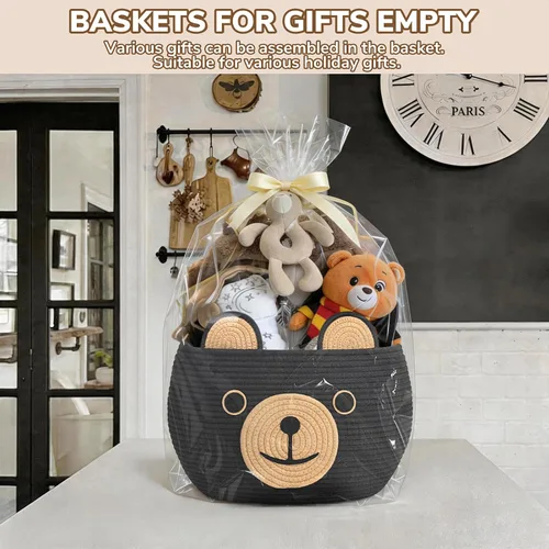 Vista 5 de CherryNow Cesta de cuerda tejida, cestas de oso para regalos vacías, cesta de almacenamiento grande para sala de estar, guardería, cestas