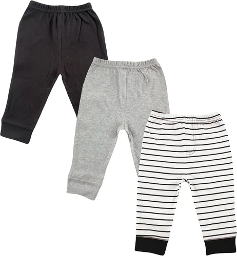 Vista 23 de Luvable Friends Pantalones de algodón para bebé niño Rayas negras paquete de 4