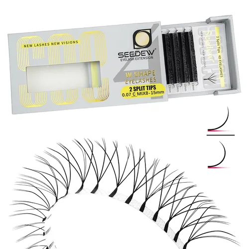 Vista 20 de Extensiones de pestañas 3D, rizo LU/M de 0.003 in, MIX8-0.591 in, 12 filas por bandeja, tallo plano en forma de W, injerto de pestañas natural PBT