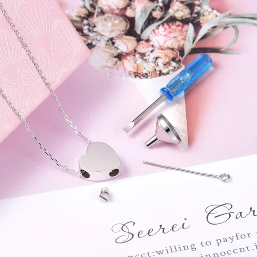 Vista 6 de Collar con urna de corazón de plata de ley 925 para cenizas, joyería conmemorativa de cremación