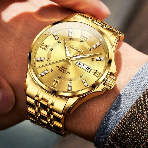 Vista 39 de OLEVS - Relojes de diamantes para hombres, relojes de vestir a prueba de agua, relojes analógicos de cuarzo de lujo con calendario de fecha y correa