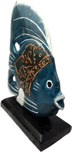 Vista 4 de Artesanos de madera hechos a mano "Ikan Teluk" Blue Tropical River Angel Fish Family Set de 3 figuras decorativas de 10.5 pulgadas de alto