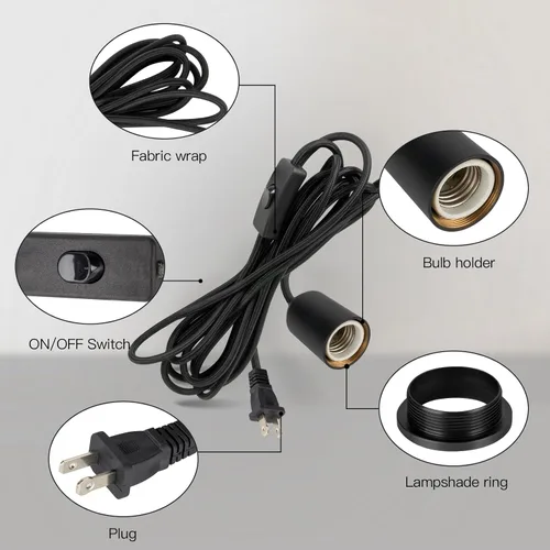 Vista 3 de Cable de luz colgante enchufable con interruptor, kit de lámpara colgante trenzada con zócalo de bombilla de cerámica, cable de repuesto