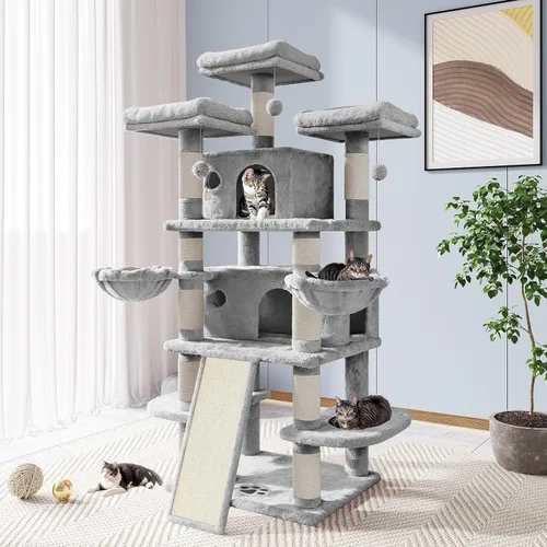 Vista 10 de Allewie Árbol de gato de 68 pulgadas/casa y torres para felinos grandes/poste rascador/árbol de escalada grande de varios niveles