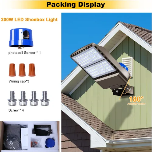 Vista 2 de Luz LED para Estacionamiento de 200W 28000LM Brillante del Anochecer al Amanecer Reflectores Exteriores con Soporte de Yugo de Pared Trunnion 5500K