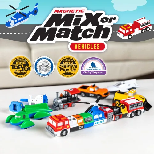 Vista 2 de POPULAR PLAYTHINGS Vehículos magnéticos para niños pequeños de 1 a 3 años, mezcla o combina juguetes de coche, regalo de 21 piezas para niños