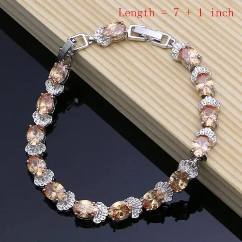 Vista 2 de Juego de joyas de boda para mujer, topacio champán, plata 925, aretes largosdijecollaranillopulsera de moda