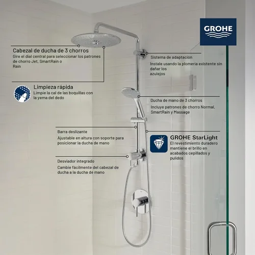 Vista 3 de GROHE 27867001 Retro-Fit Euphoria - Sistema de ducha de 25 pulgadas, 2.5 GPM, cromado Starlight