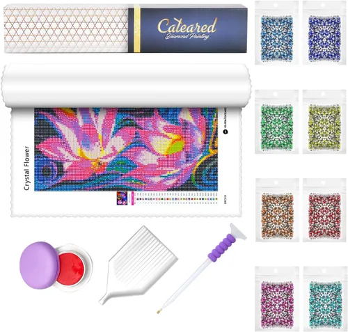 Vista 7 de Pintura cuadrada de diamantes de imitación de cristal, fantasía floral dinámica, kit de arte de diamantes 5D para bricolaje, juego de pintura por
