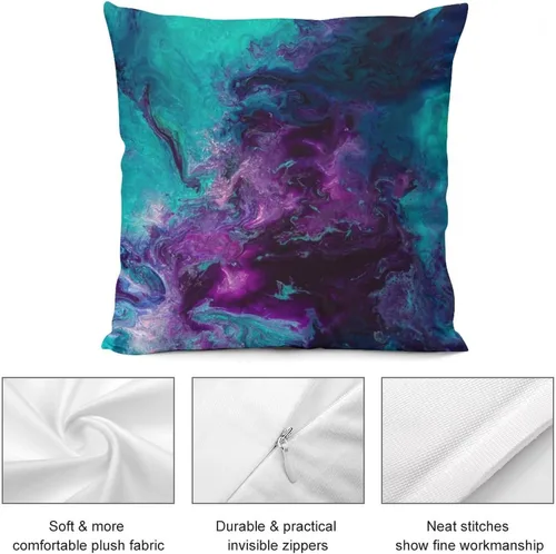 Vista 3 de Funda de almohada de terciopelo nebuloso de galaxia, turquesa, morado, verde azulado, funda de almohada cuadrada, decoración del hogar para cama