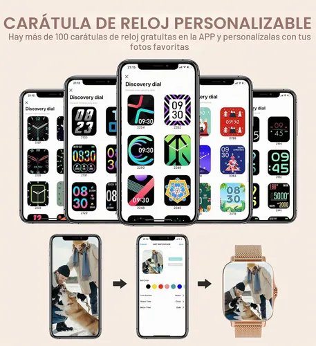 Vista 5 de Reloj inteligente para mujer (recepción de llamadas/marcación), reloj inteligente impermeable para teléfonos Android iOS de 1.7 pulgadas, pantalla