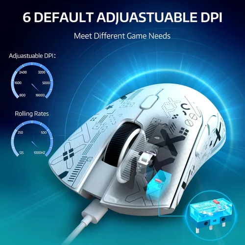 Vista 7 de ATTACK SHARK R1 Ratón inalámbrico para juegos, conexión tri-modo (2.4G/con cable/BT5.2), 55g de peso ligero, sensor óptico de 18K DPI, vida útil