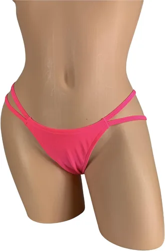 Vista 2 de Tanga G-String V Tanga Neon Coral Double Strappy Tanga Mini Micro Panty Rave Trajes Clubwear Skimpy Bikini Beach Panties Tanga Ropa interior Tanga