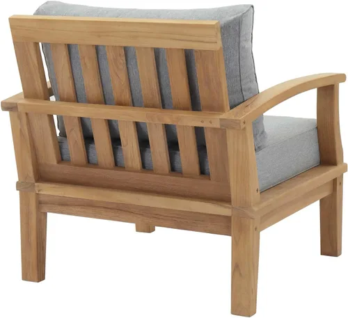 Vista 3 de Modway EEI-1143-NAT-GRY-SET - Sillón para patio al aire libre de madera de teca de grado A, color gris natural
