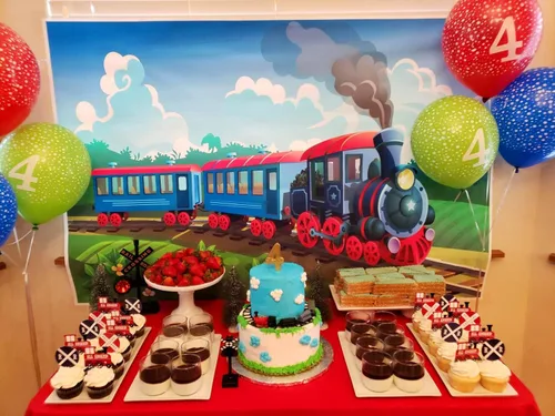 Vista 3 de GYA Fondo de fiesta de tren de corriente de 7 x 5 pies para fotografía, fondo de tren de Navidad, para niños, fiesta de cumpleaños, aventura