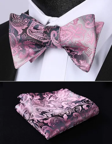 Vista 2 de HISDERN Pajaritas para hombre, corbatines florales para hombre, pajarita para hombre, pañuelo tejido jacquard pajarita de bolsillo cuadrado