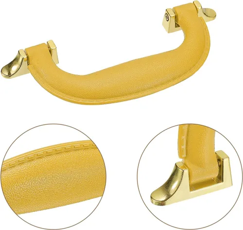 Vista 4 de uxcell Manijas de equipaje, mango de cuero sintético, manijas de repuesto para maleta con tornillos para caja de herramientas de maleta, Beige, Retro