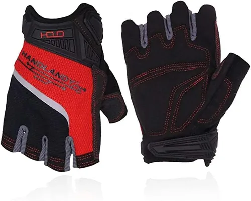 Vista 5 de HANDLANDY Guantes de trabajo sin dedos a granel, paquete de 12 pares para hombres y mujeres, guantes de trabajo acolchados de medio dedo