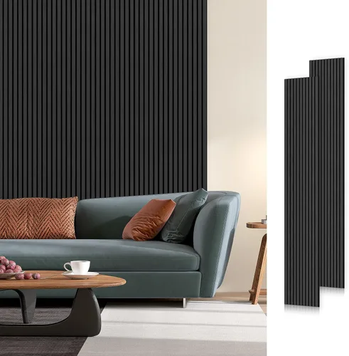 Vista 7 de SMARTSTANDARD Paneles de pared acústicos de muestra en madera, panel de pared insonorizado, panelado de listones de madera estriado en 3D para Roble