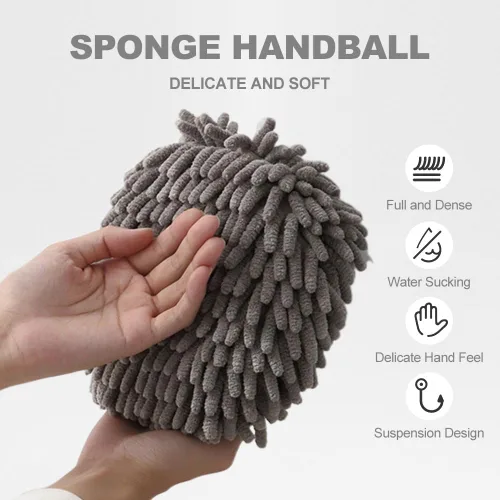 Vista 4 de Toalla de mano con bola mullida, absorbente para colgar en la cocina y el baño, toalla de mano de felpa de felpilla, de secado rápido, toallas