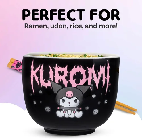 Vista 126 de Silver Buffalo Hello Kitty y sus amigos Chococat - Tazón de cerámica para ramen y arroz con palillos, patrón a cuadros, apto para microondas, 20