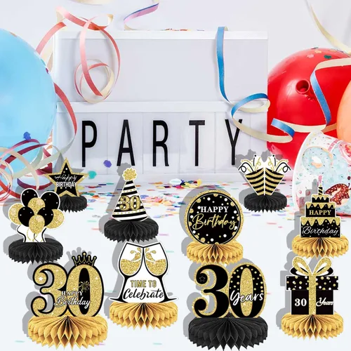 Vista 6 de 10 piezas de decoración de cumpleaños número 30 para niñas y niños, centros de mesa de cumpleaños 30 para mesas, centros de mesa de feliz cumpleaños