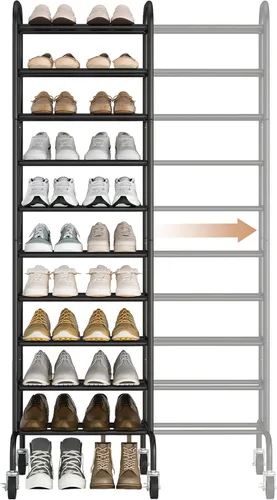 Vista 10 de STORAGE MANIAC - Estante de zapatos ampliable, 4 pares, pequeño estante de zapatos apilable, organizador de zapatos ajustable de metal para armario