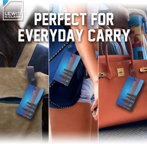 Vista 4 de Lewis N. Clark Etiqueta de equipaje verde de viaje e identificadores de maleta para mujeres y hombres, equipaje de mano, mochila y más, árboles