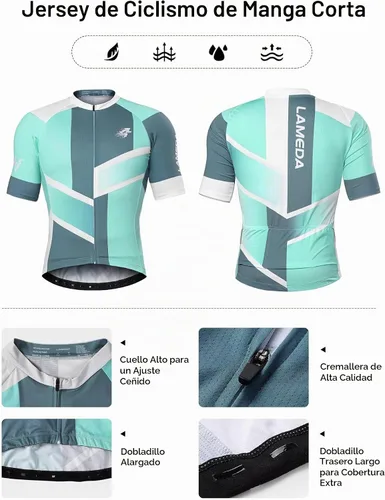 Vista 4 de LAMEDA Camiseta de Ciclismo para Hombres Transpirable Ligera de Manga Corta Elástica Pro para Bicicleta de Carretera Cierre Completo 202verde