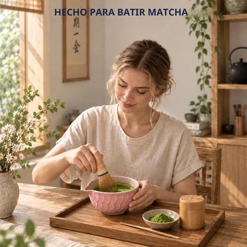 Vista 6 de Cuenco de Matcha con canalón, Chawan de cerámica de estilo japonés para Rosa