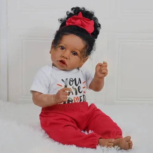 Vista 3 de KSBD Realistic Reborn Baby Doll Niña Negra – Muñeca Recién Nacida Afroamericana Realista de 20 Pulgadas con Cuerpo Suave Conjunto de Regalo
