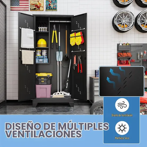 Vista 4 de Armario de almacenamiento de metal de 75 pulgadas con cerradura Negro