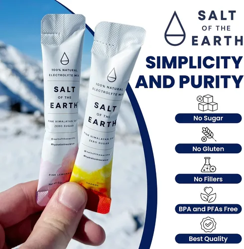Vista 7 de Salt of the Earth Electrolito de alta calidad sin azúcar – Hecho con sal rosa del Himalaya – Paquetes de polvo de hidratación Ingredientes premium
