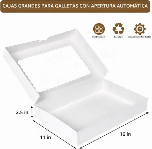 Vista 2 de Moretoes 30 cajas grandes para galletas de 16 x 11 x 2.5 pulgadas, cajas