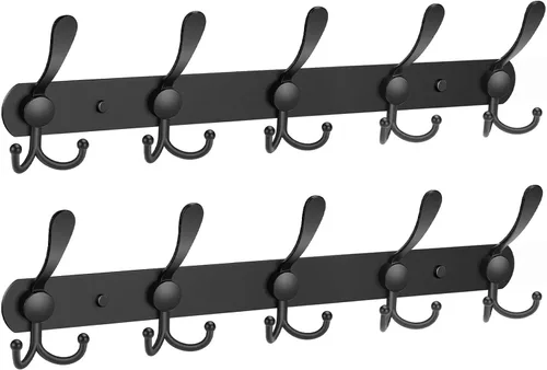 Vista 17 de YUNISS Perchero montado en la pared, 3 ganchos triangulares de acero inoxidable para abrigos, sombreros, batas, toallas en recibidor y entrada Negro