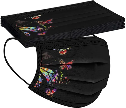 Vista 5 de JINF ATRISE - 50 cubrebocas desechables con estampado de mariposas para adultos a la moda reutilizable para exteriores ciclismo a prueba de polvo