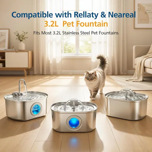 Vista 2 de Paquete de 20 filtros de repuesto para fuente de agua para gatos Rellaty & Neareal de acero inoxidable de 108 onzas / 3.2 L de flujo de agua