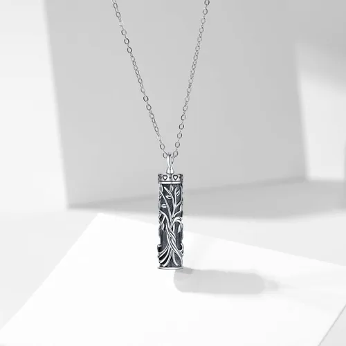 Vista 155 de Collar con colgante de urna de cenizas de cremación y árbol de la vida para mujer, plata de ley US1