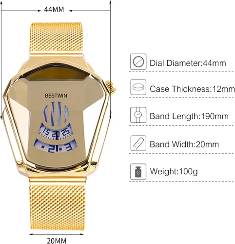 Vista 5 de RORIOS - Relojes de moda para hombres, reloj de cuarzo analógico, reloj de pulsera genial y creativo con correa de malla de acero inoxidable, reloj