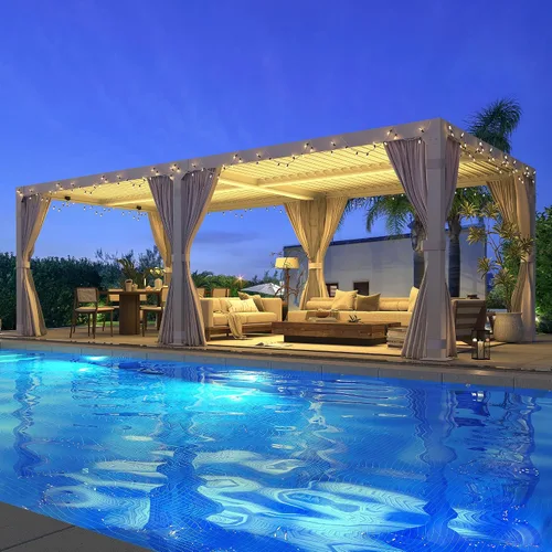 Vista 22 de MELLCOM Pérgola con Persianas – Pérgola de Aluminio de 10 x 10 pies con techo de persianas ajustables y cortinas y redes impermeables