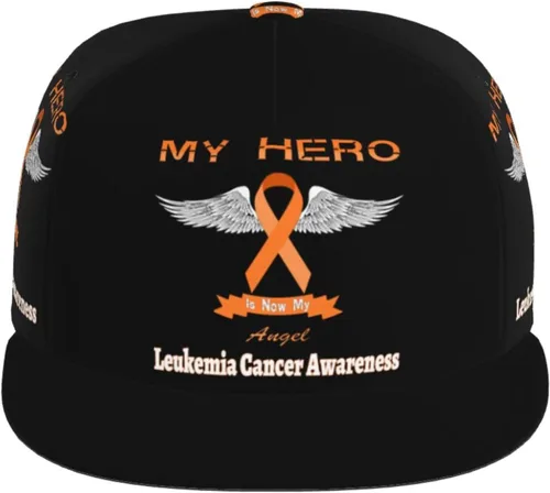 Vista 4 de My Hero is Now My Angel Leucemia Cancer Awareness Gorra de béisbol con impresión de cuatro caras con ala plana de pico fresco Hip Hop Gorra