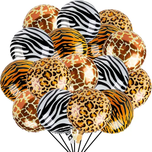 Vista 9 de 8 globos con patrón de animales de safari, globos redondos de aluminio Mylar de 18 pulgadas, estampado de jirafa, tigre, cebra, leopardo