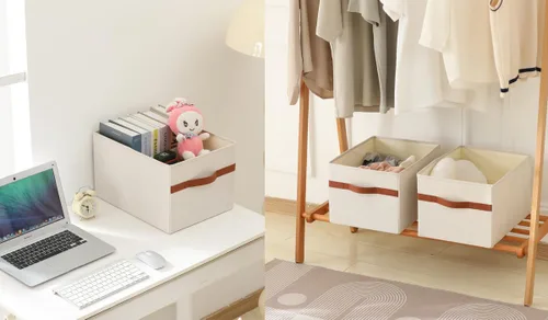 Vista 5 de ALYER Organizador de almacenamiento plegable de tela con asas, contenedor para dormitorio, oficina, armario, bebés, guardería, juguetes, libros