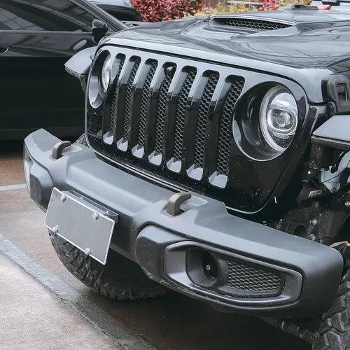 Vista 6 de Cubiertas de gancho de remolque de parachoques de fábrica (actualización) para Jeep Wrangler JK JL Gladiator TJ, accesorios protectores negros