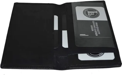 Vista 3 de Leatherboss - Funda de piel auténtica para chequera, Negro -, Cartera de viaje
